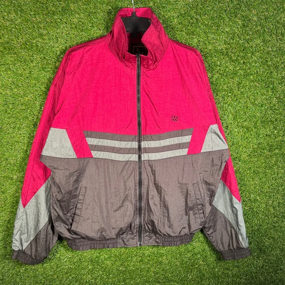 Vintage USA Olympics JCPenney Windbreaker Jacket Maroon Grey Colorblock‎ Mens XL